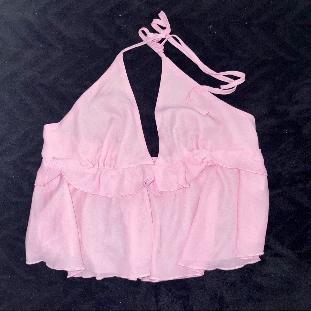 Pink Halter Top with Ruffle Detail